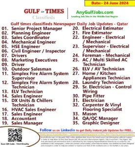 Gulf Times Classifieds Job Vacancies Qatar - 24 June 2024