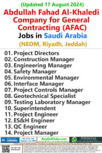 Abdullah Fahad Al-Khaledi Company for General Contracting (AFAC) Jobs | Careers - Saudi Arabia