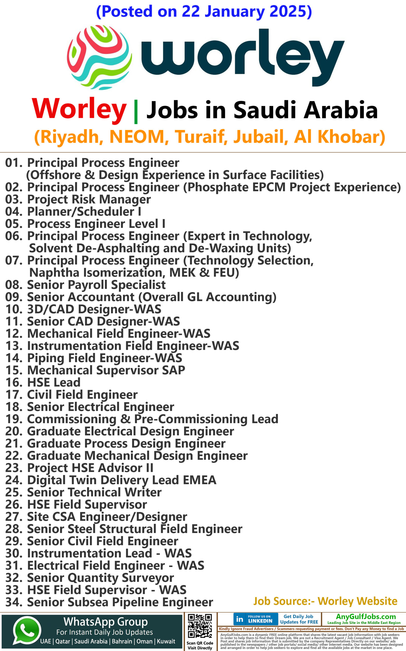 Worley Jobs in Riyadh, NEOM, Turaif, Jubail, Al Khobar - Saudi Arabia