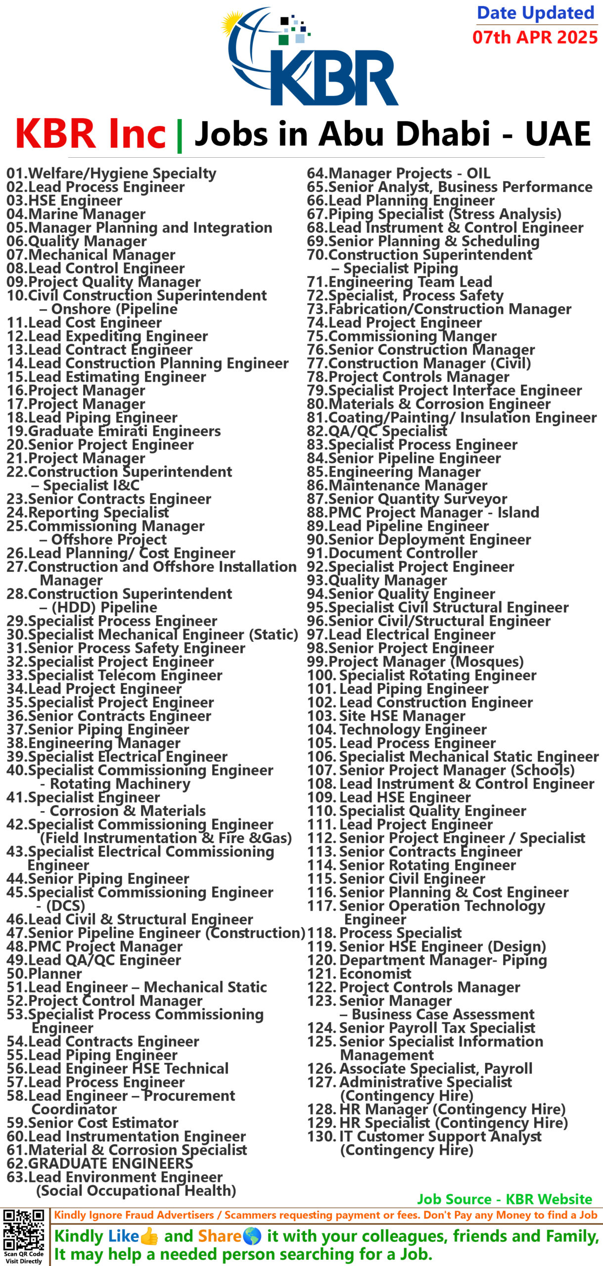 KBR Inc Jobs in Abu Dhabi - UAE