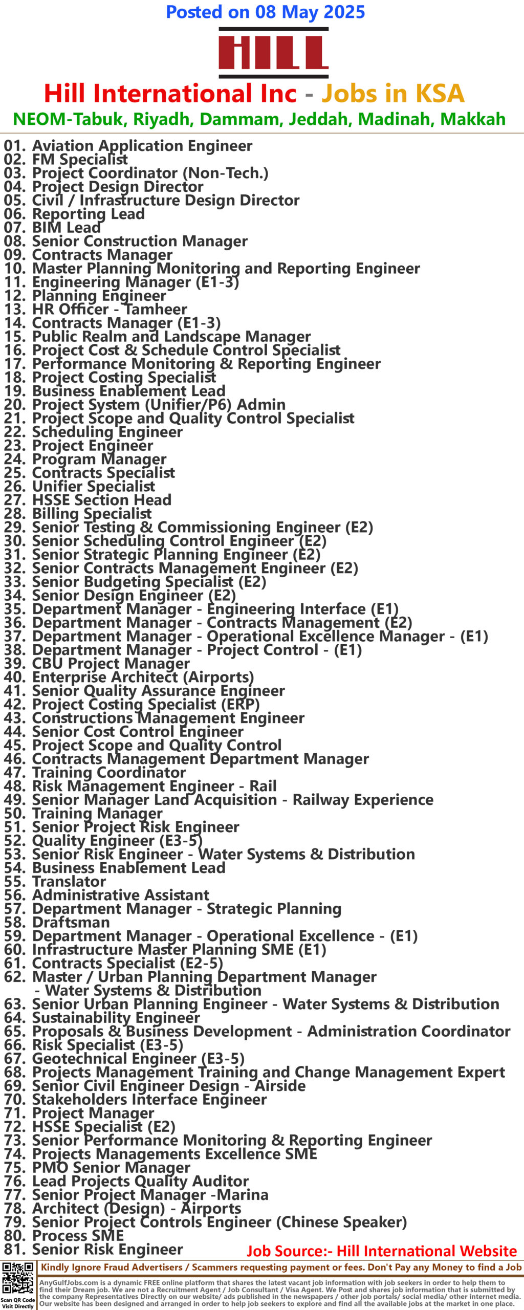Hill International Inc Jobs in Saudi Arabia - NEOM-Tabuk, Riyadh, Dammam, Jeddah, Madinah, Makkah