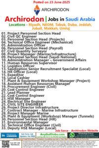 Archirodon Jobs | Careers - Saudi Arabia- Riyadh, NEOM, Tabuk, Duba, Jeddah, Jubail, Makkah, Umluj