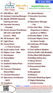 Qatar Jobs Today Published on 14 June 2025