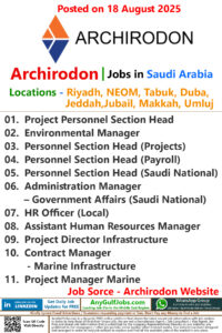 Archirodon Jobs | Careers - Saudi Arabia- Riyadh, NEOM, Tabuk, Duba, Jeddah, Jubail, Makkah, Umluj