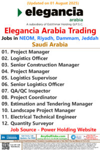 Elegancia Arabia Trading Jobs | Careers - NEOM, Riyadh - Saudi Arabia