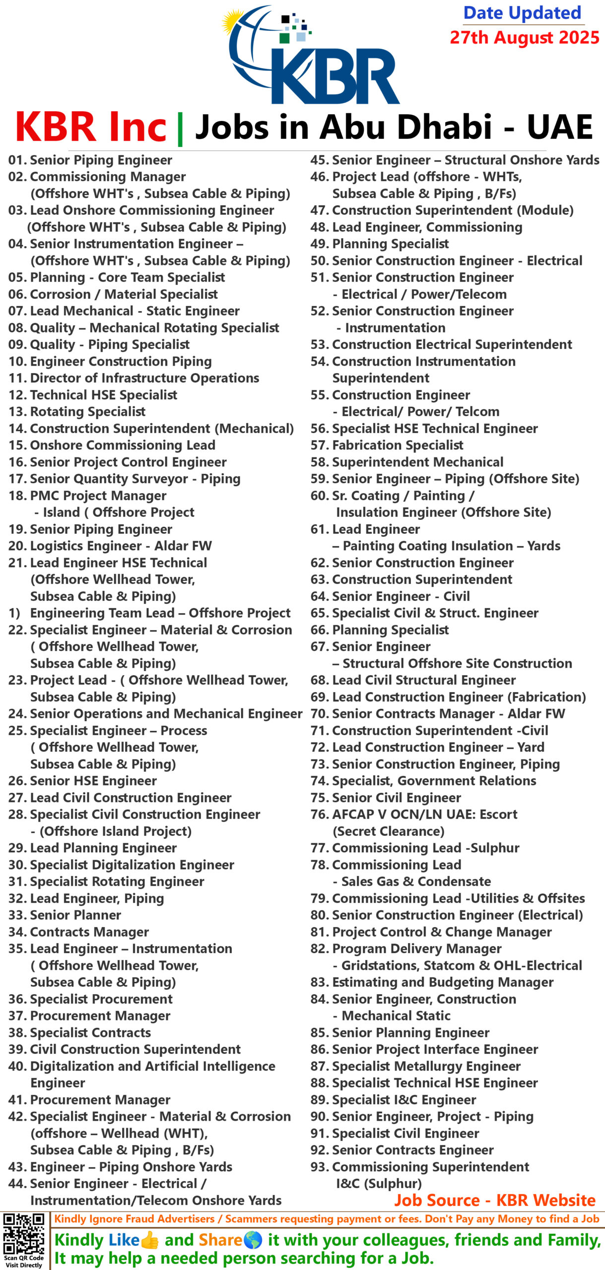 KBR Inc Jobs in Abu Dhabi - UAE