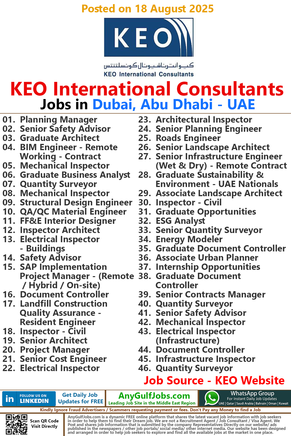 KEO Job Vacancies in Dubai, Abu Dhabi - UAE
