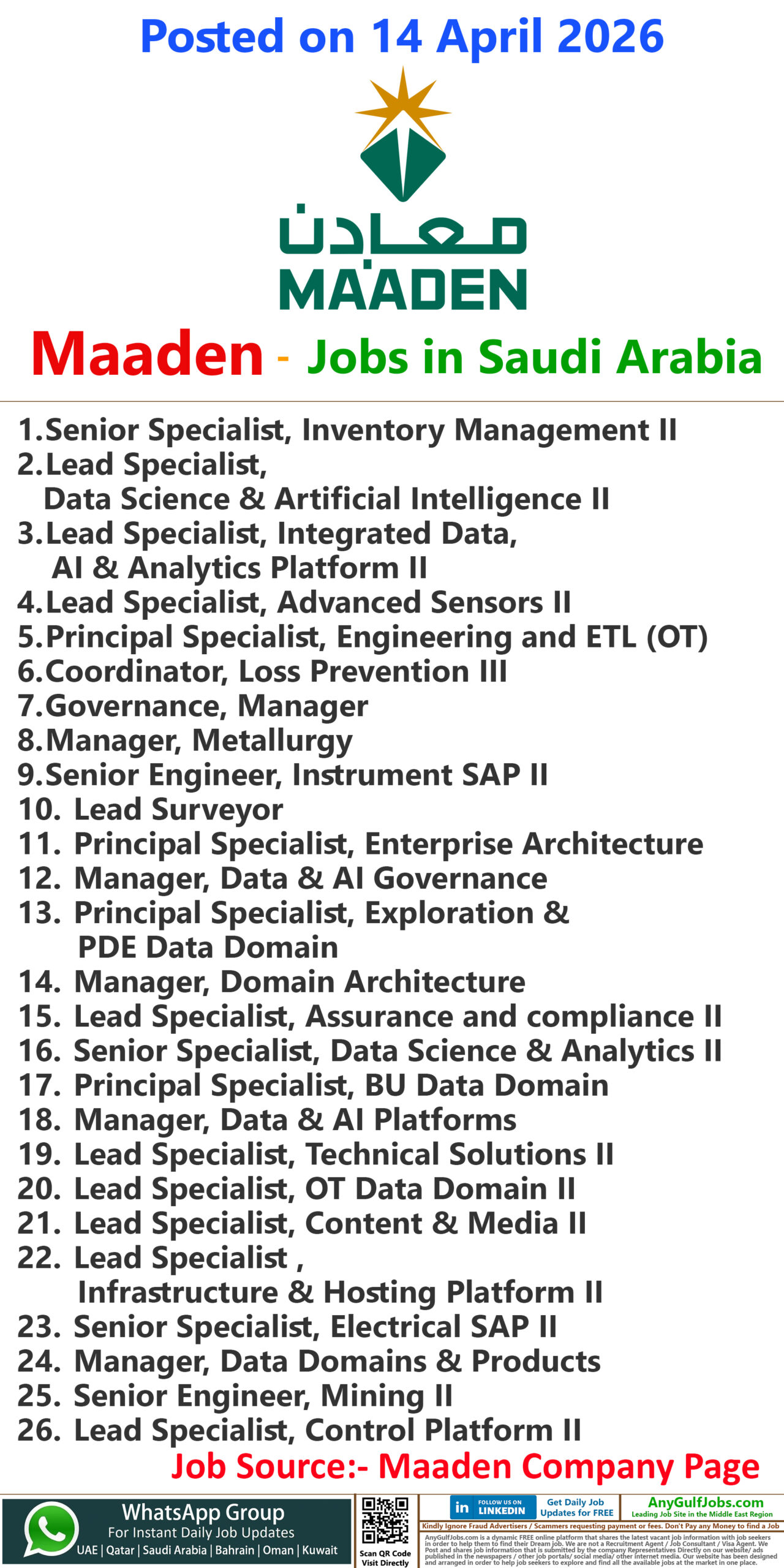 Maaden Jobs | Careers - Saudi Arabia