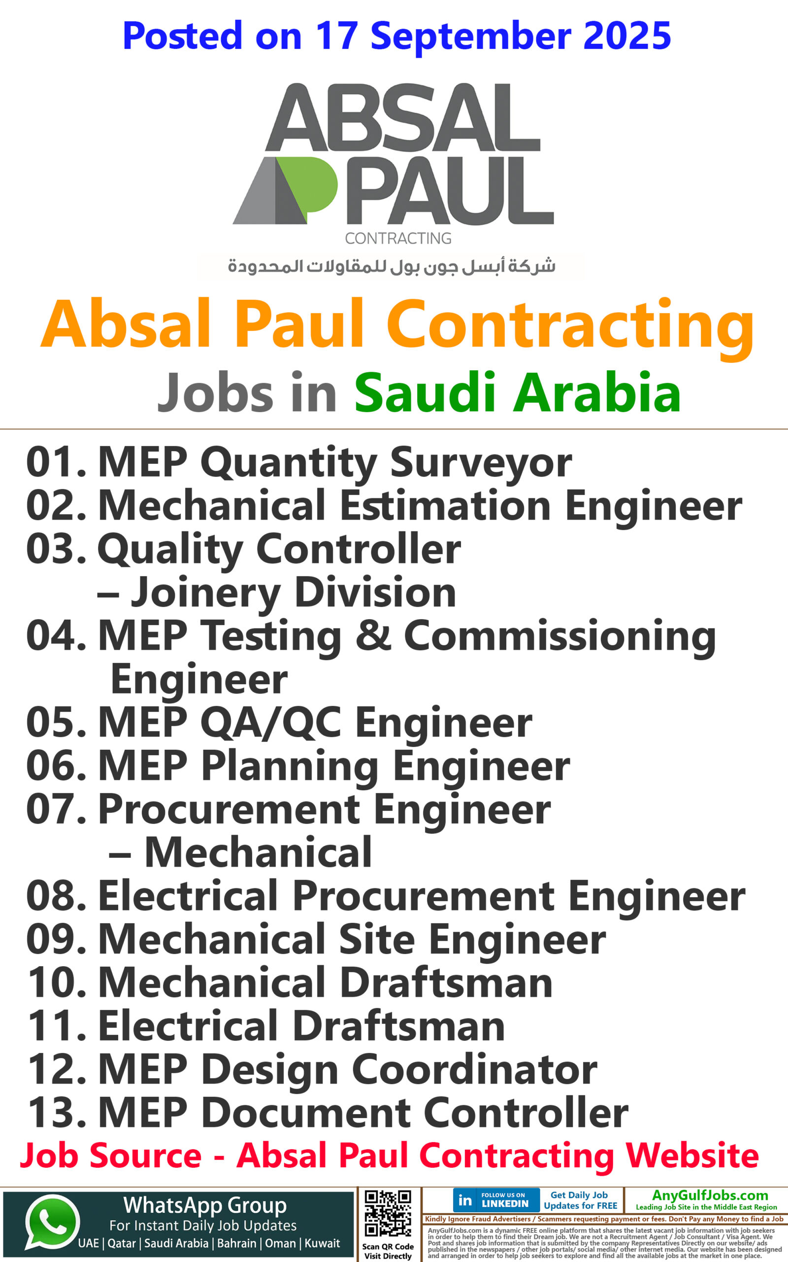 Absal Paul Contracting Jobs | Careers - Saudi Arabia