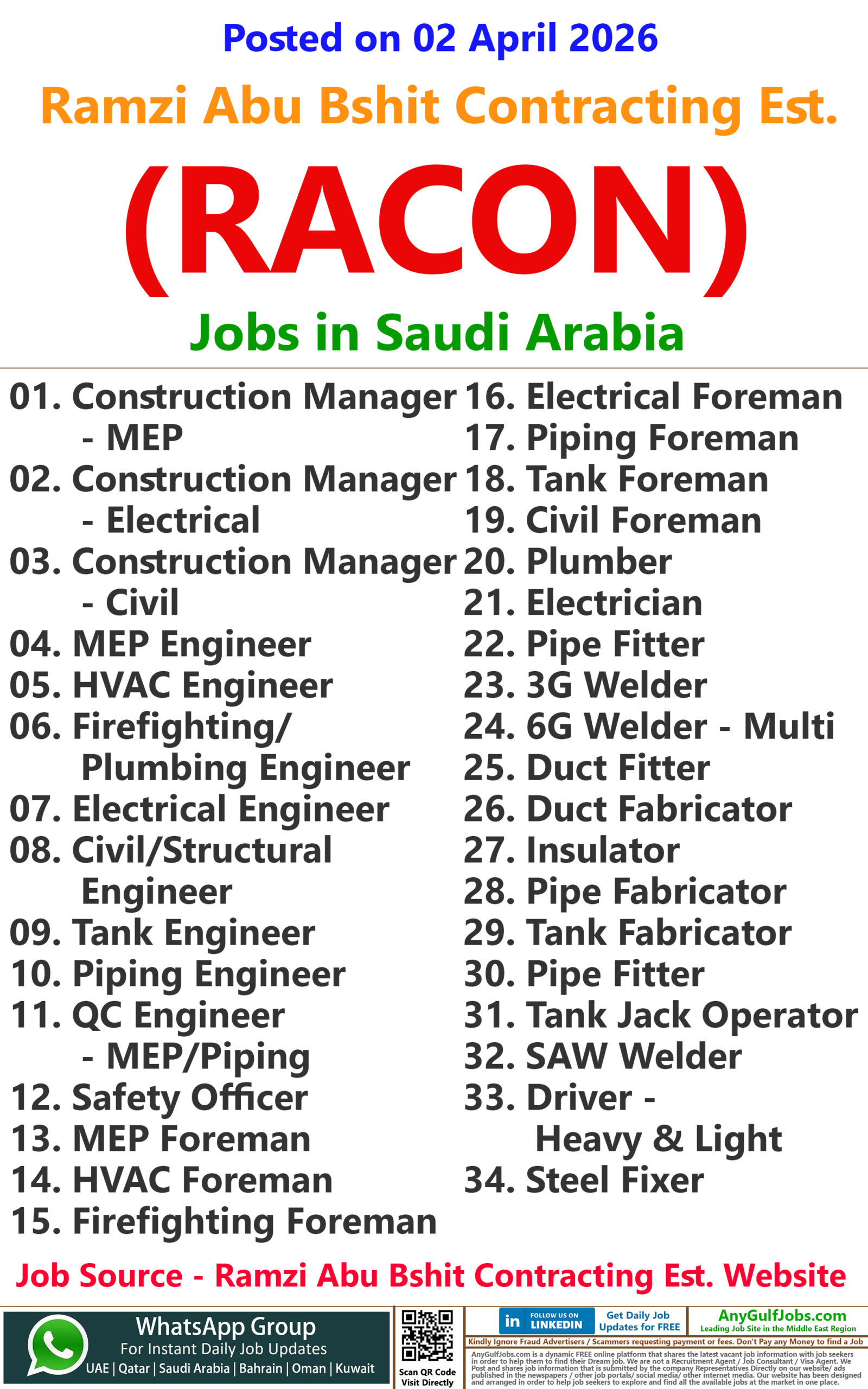 Ramzi Abu Bshit Contracting Est. (RACON) Jobs | Careers - Saudi Arabia 2 Ramzi Abu Bshit Contracting Est. (RACON) Jobs | Careers - Saudi Arabia