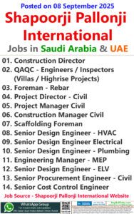 Shapoorji Pallonji International Job Vacancies - Saudi Arabia & UAE