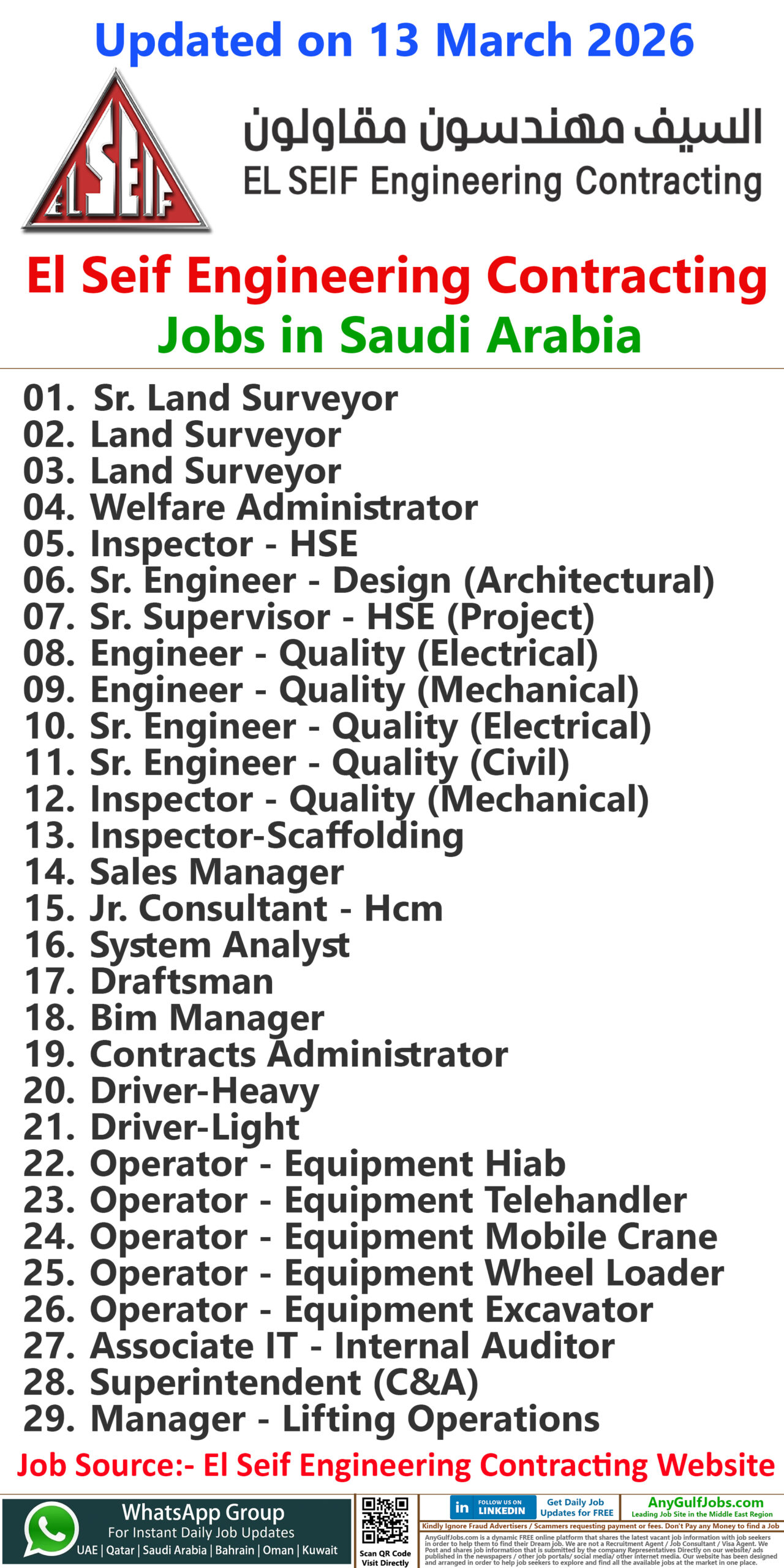El Seif Engineering Contracting Jobs | Careers - Saudi Arabia