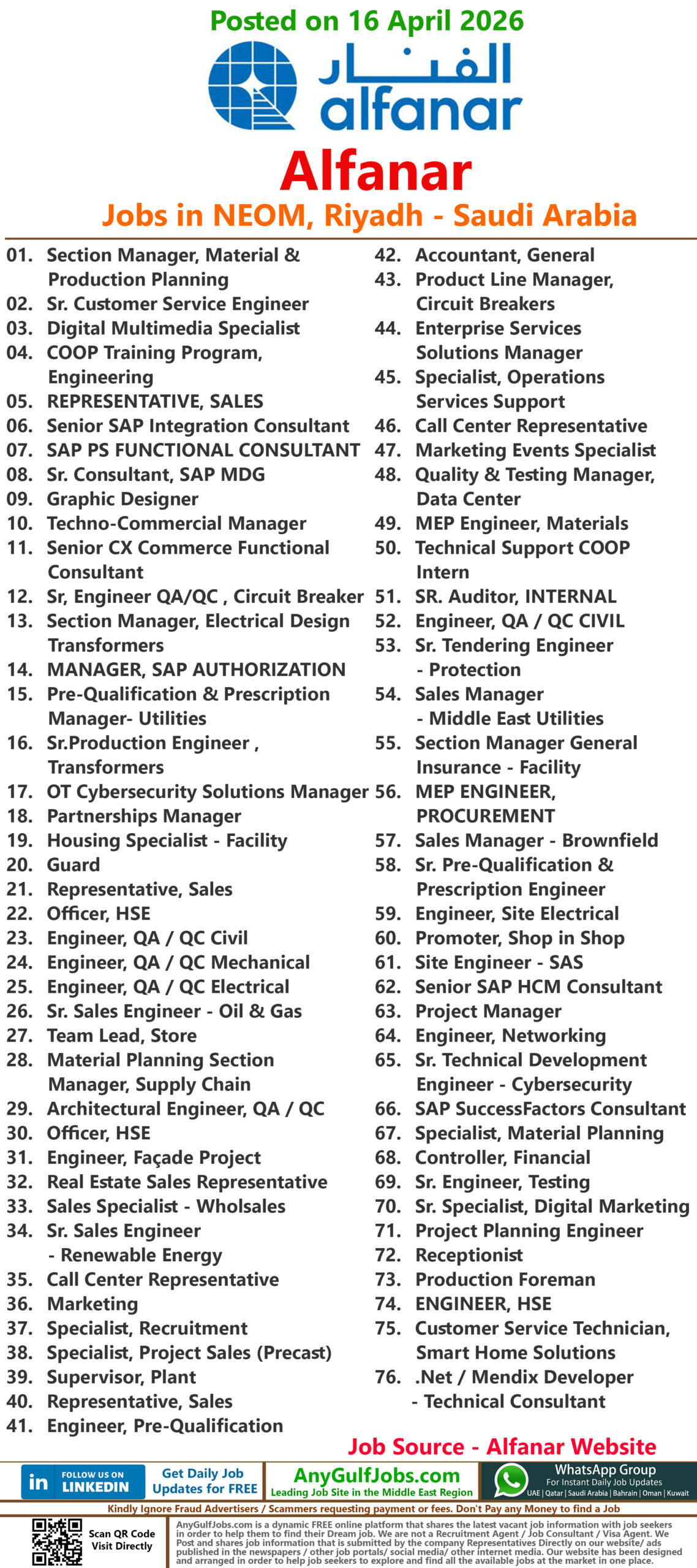 Alfanar Jobs in Saudi Arabia